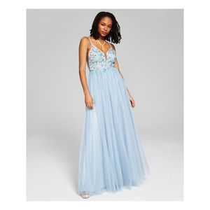 SAY YES TO THE DRESS Womens Blue Tulle Spaghetti Strap Gown Dress Juniors 17